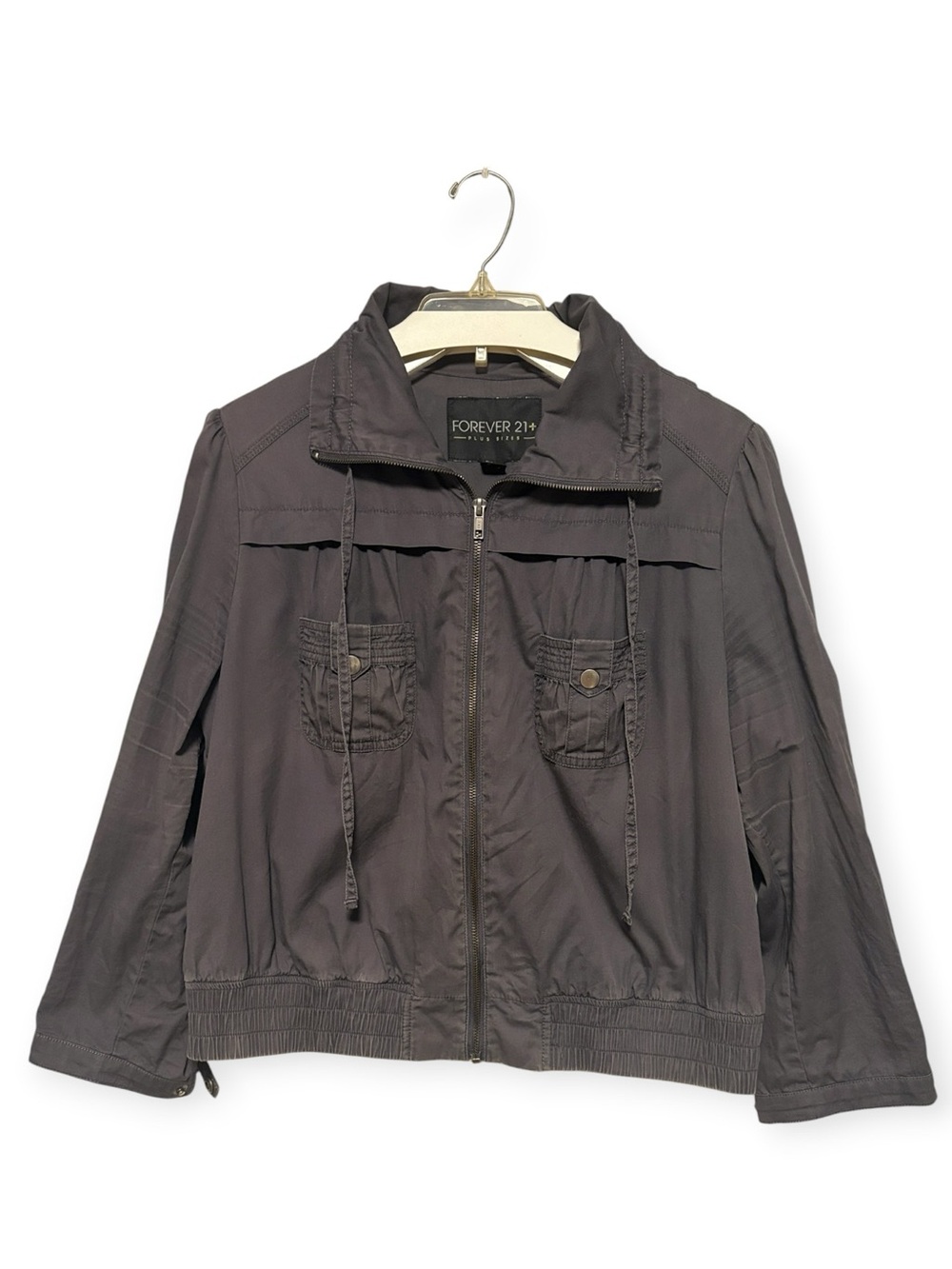 FOREVER 21+ Plus Size Gray Cotton Utility Jacket Roll-Tab Sleeve 1X